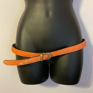 Souleiado Orange Leather Reptile Skin Design Belt with Metal Buckle size S